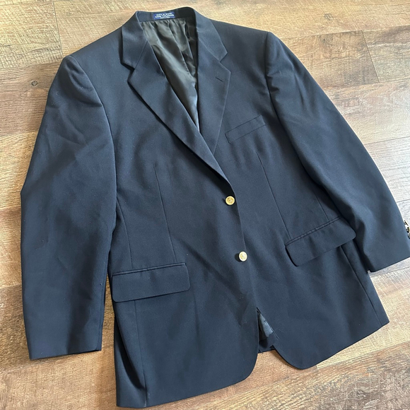 Men's Alan Flusser Navy Wool Blazer with Gold Buttons 42R